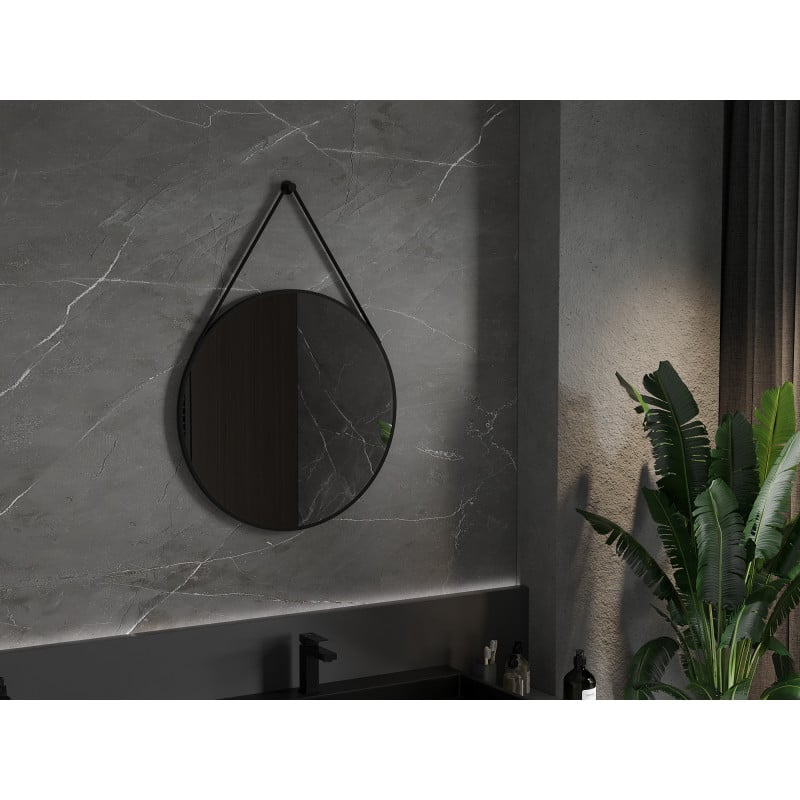 Mexen String miroir de salle de bains rond 70 cm, cadre noir - 9854-070-070-000-70