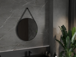 Mexen String miroir de salle de bain rond 70 cm, cadre noir - 9854-070-070-000-70