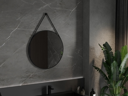 Mexen String miroir de salle de bains rond 70 cm, cadre noir - 9854-070-070-000-70