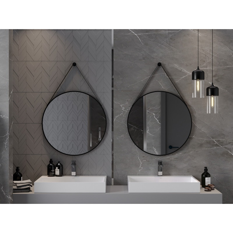 Mexen String miroir de salle de bain rond 70 cm, cadre noir - 9854-070-070-000-70