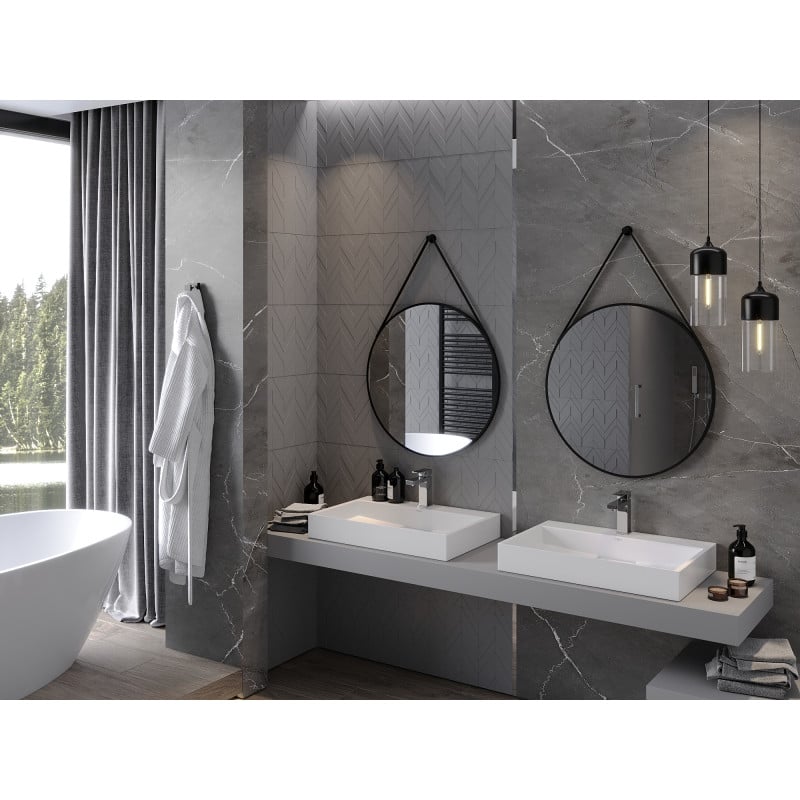 Mexen String miroir de salle de bains rond 70 cm, cadre noir - 9854-070-070-000-70
