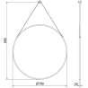 Mexen String miroir de salle de bains rond 70 cm, cadre noir - 9854-070-070-000-70