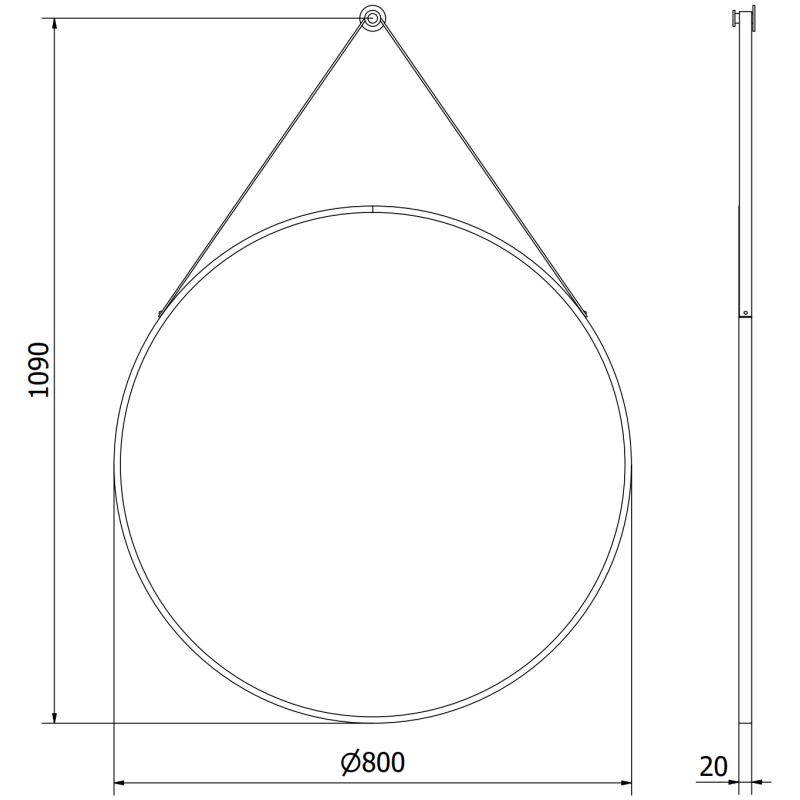 Mexen String miroir de salle de bain rond 80 cm, cadre noir - 9854-080-080-000-70