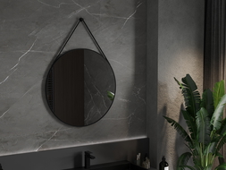 Mexen String miroir de salle de bain rond 80 cm, cadre noir - 9854-080-080-000-70