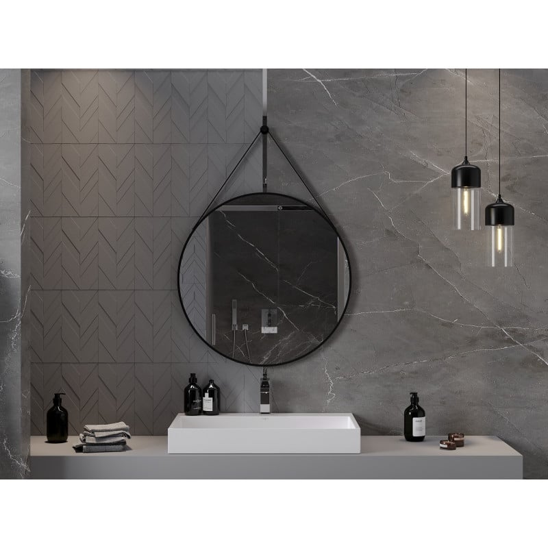Mexen String miroir de salle de bain rond 80 cm, cadre noir - 9854-080-080-000-70