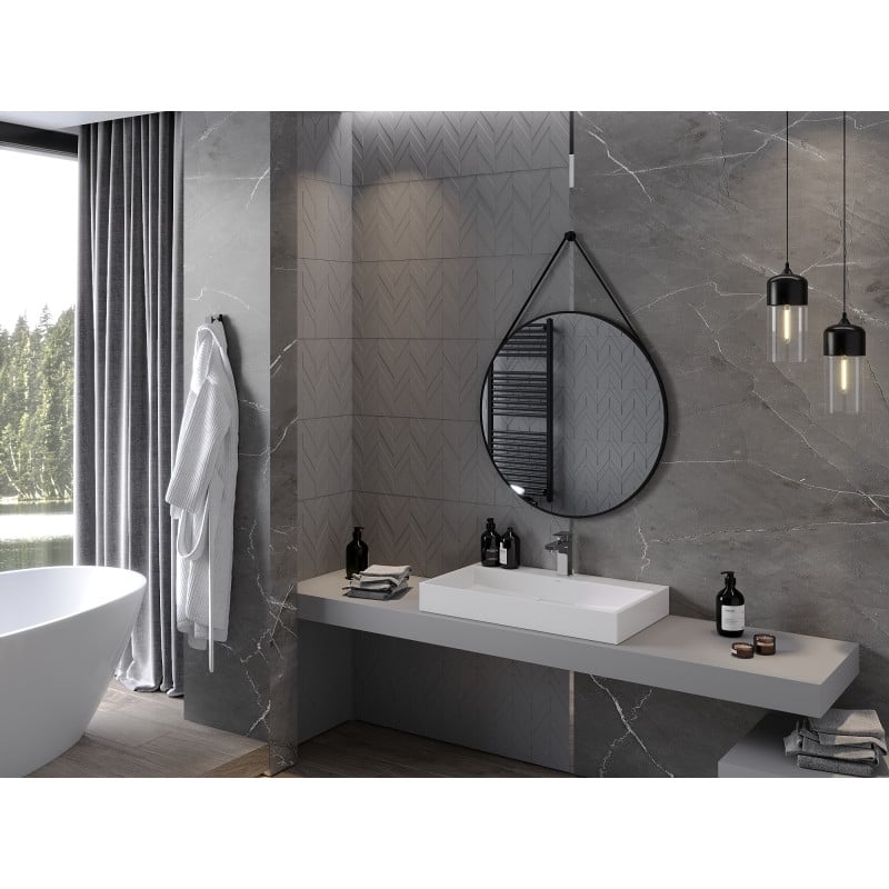 Mexen String miroir de salle de bain rond 80 cm, cadre noir - 9854-080-080-000-70