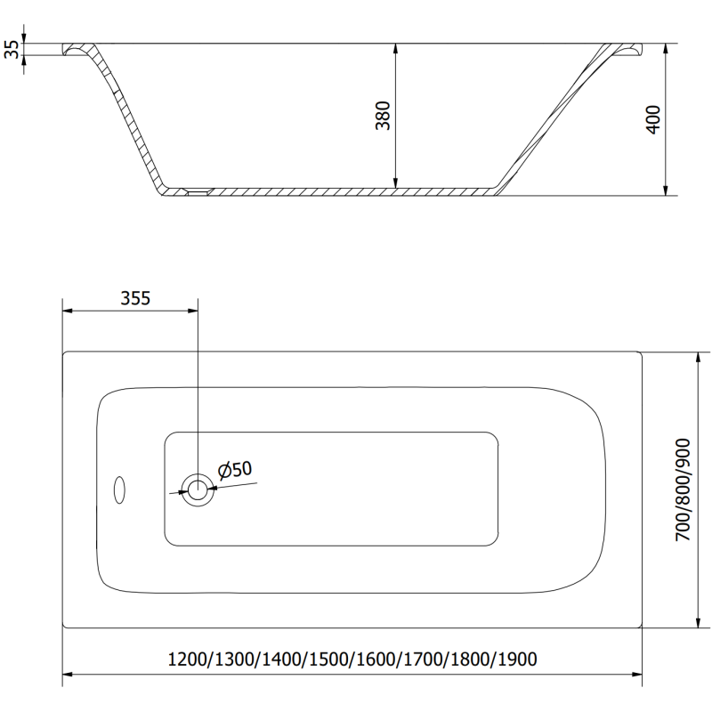 Mexen Vega baignoire rectangulaire 180 x 90 cm avec habillage, blanche - 55011809000X