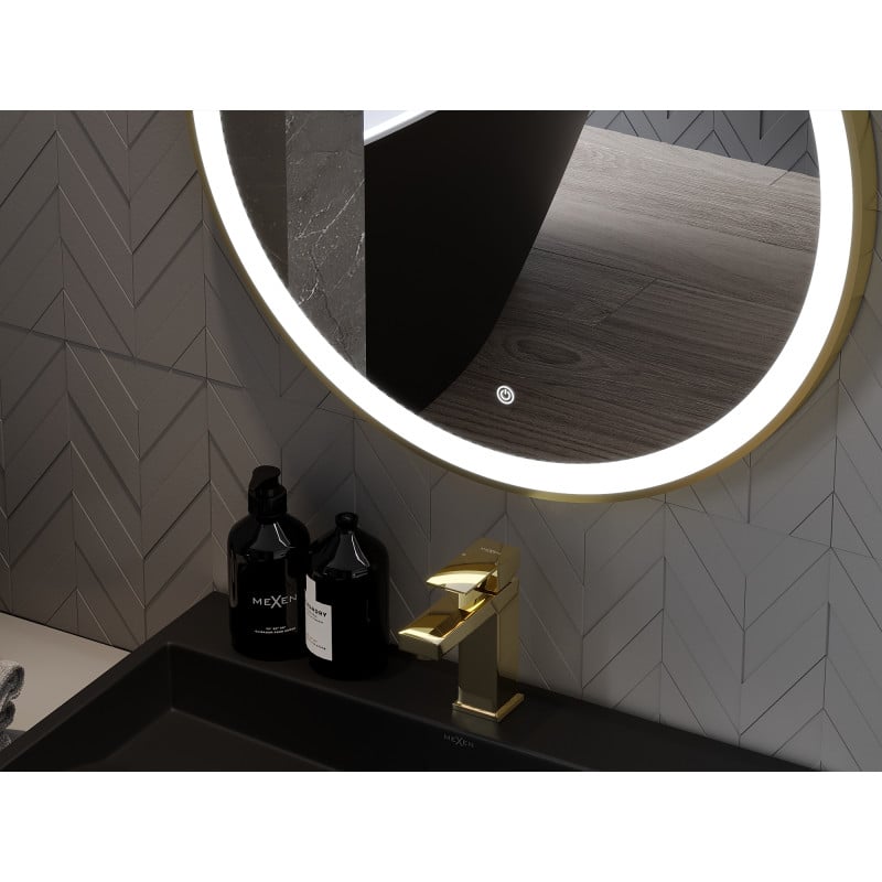 Mexen Esso miroir de salle de bain rétroéclairé, rond 70 cm, LED 6000K, antibuée, cadre doré - 9825-070-070-611-50