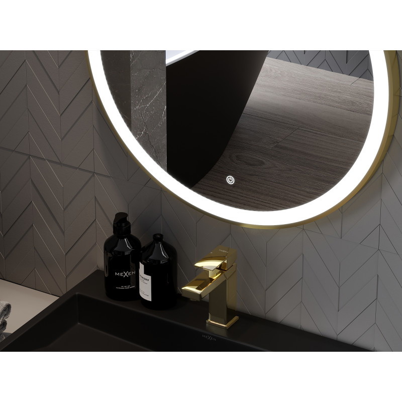 Mexen Esso miroir de salle de bain éclairé, rond 100 cm, LED 6000K, anti-buée, cadre doré - 9825-100-100-611-50