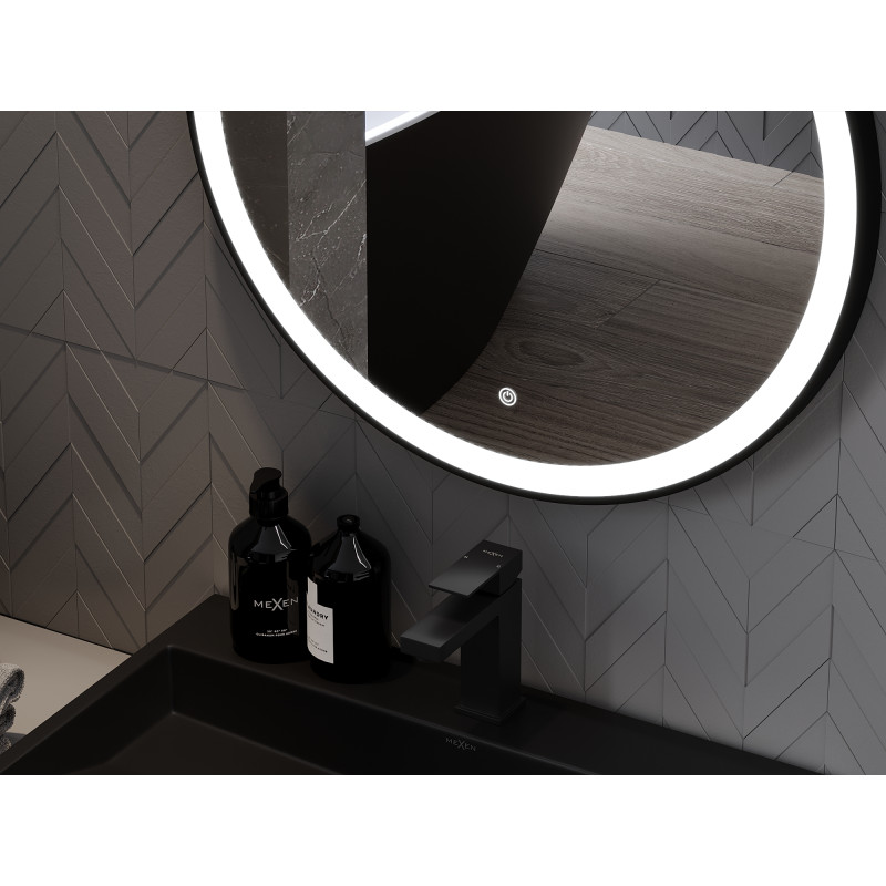 Mexen Esso miroir de salle de bain éclairé, rond 70 cm, LED 6000K, antibuée, cadre noir - 9825-070-070-611-70