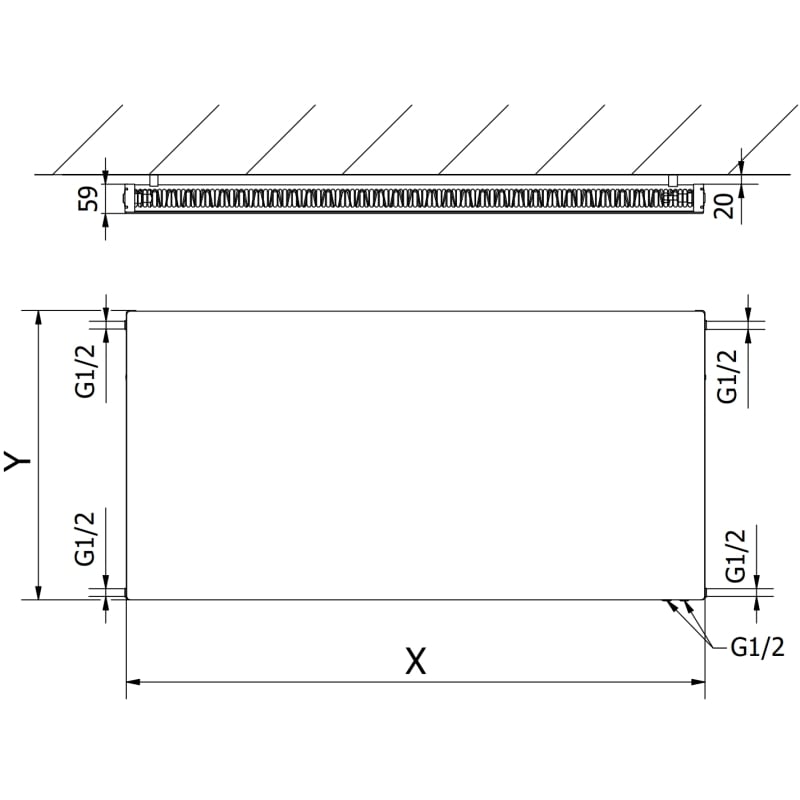 Mexen CVF11 Radiateur plat 500 x 1200 mm, raccordement inférieur, 819 W, anthracite - W611F-050-120-66
