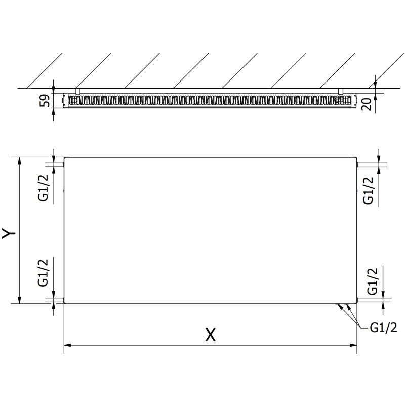 Mexen CVF11 Radiateur à panneau plat Flat 500 x 1600 mm, raccordement par le bas, 1092 W, anthracite - W611F-050-160-66