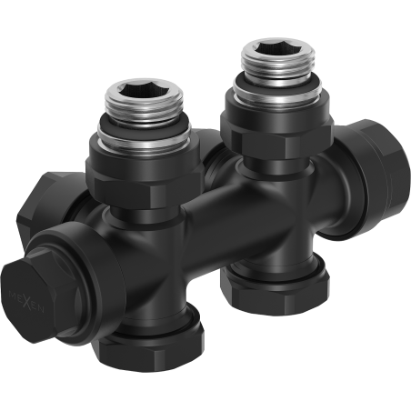 Mexen Uni-Term robinet de radiateur coudé/droit, Duplex, DN50, noir - W908-000-70