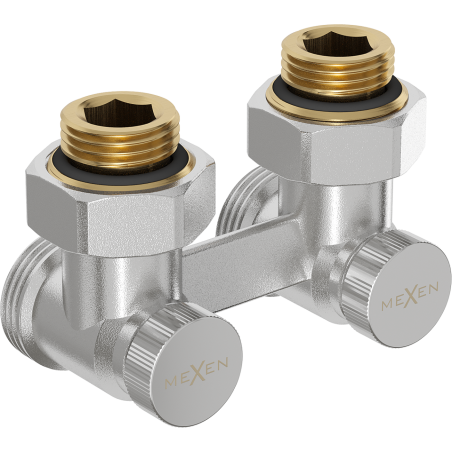 Mexen vanne de radiateur bitube DN50, angulaire 1/2"x3/4", nickel  - W911-012-01