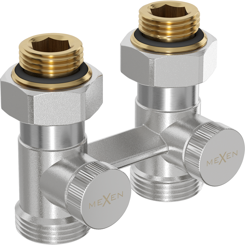 Mexen vanne de radiateur bicanal DN50, droit 1/2"x3/4", nickel - W912-012-01