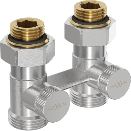Mexen Uni-Term valve de radiateur à deux tuyaux DN50, droit 1/2"x3/4", nickel - W912-012-01