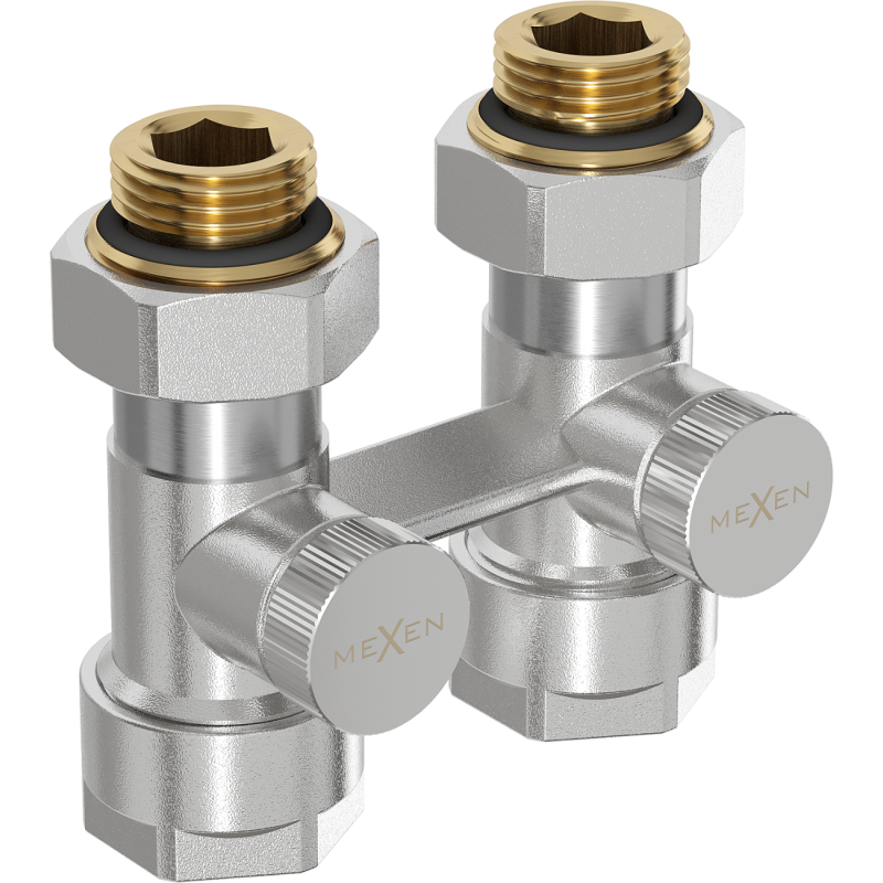 Mexen vanne de radiateur à deux tubes DN50, droite 1/2"x16 mm, nickel - W912-016-01
