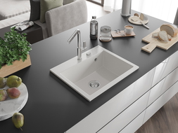 Mexen Oscar évier en granit 1 bac 580 x 490 mm, blanc, siphon chromé - 6519581000-20