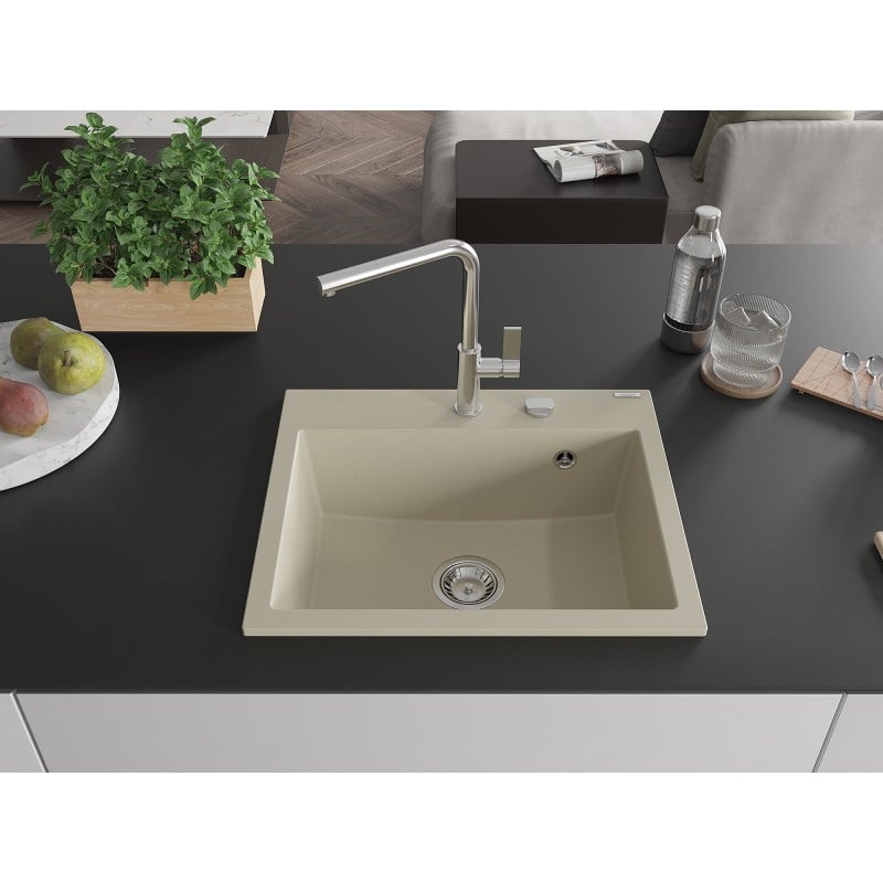 Mexen Oscar évier en granit 1 bac 580 x 490 mm, beige, siphon chromé - 6519581000-69