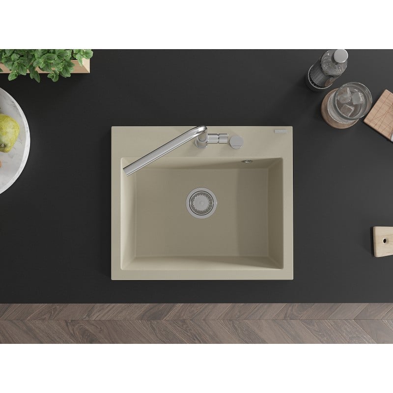 Mexen Oscar évier en granit 1 bac 580 x 490 mm, beige, siphon chromé - 6519581000-69