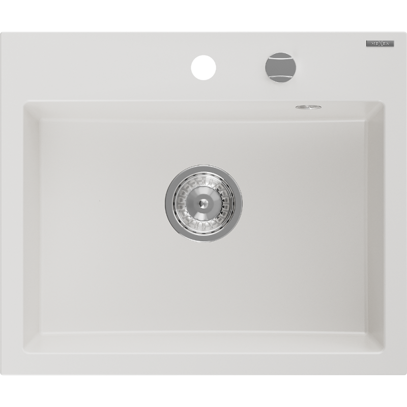 Mexen Oscar évier en granit 1 bac 580 x 490 mm, blanc, siphon chromé - 6519581000-20