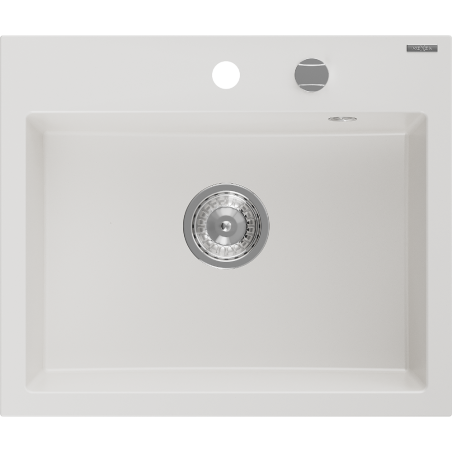 Mexen Oscar évier en granit 1 bac 580 x 490 mm, blanc, siphon chromé - 6519581000-20