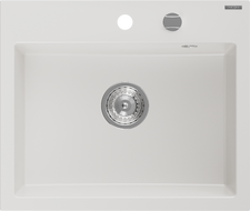 Mexen Oscar évier en granit 1 bac 580 x 490 mm, blanc, siphon chromé - 6519581000-20