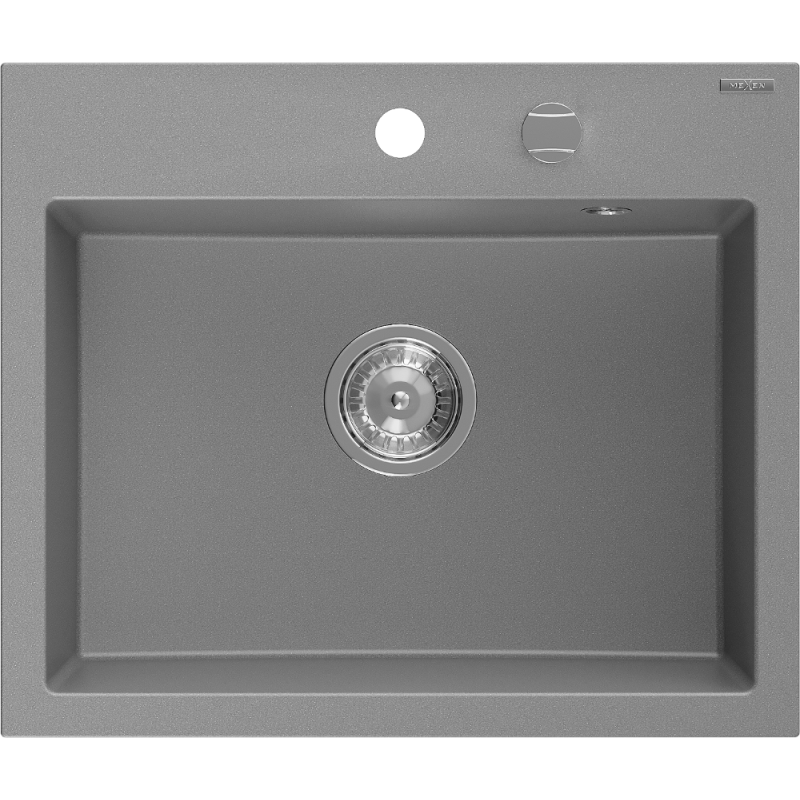 Mexen Oscar évier en granit 1 bac 580 x 490 mm, gris, siphon chromé - 6519581000-71