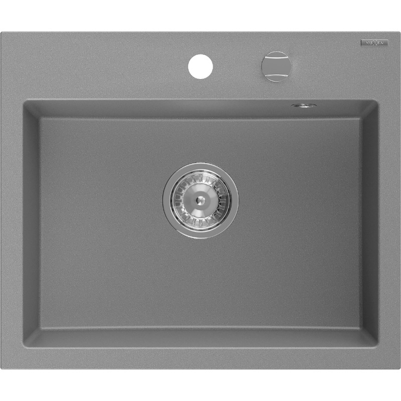 Mexen Oscar Évier en granit 1 bassin 580 x 490 mm, gris, siphon chromé - 6519581000-71