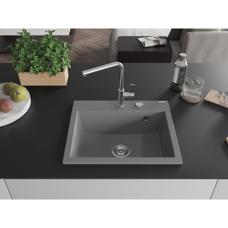 Mexen Oscar évier en granit 1 bac 580 x 490 mm, gris, siphon chrome - 6519581000-71