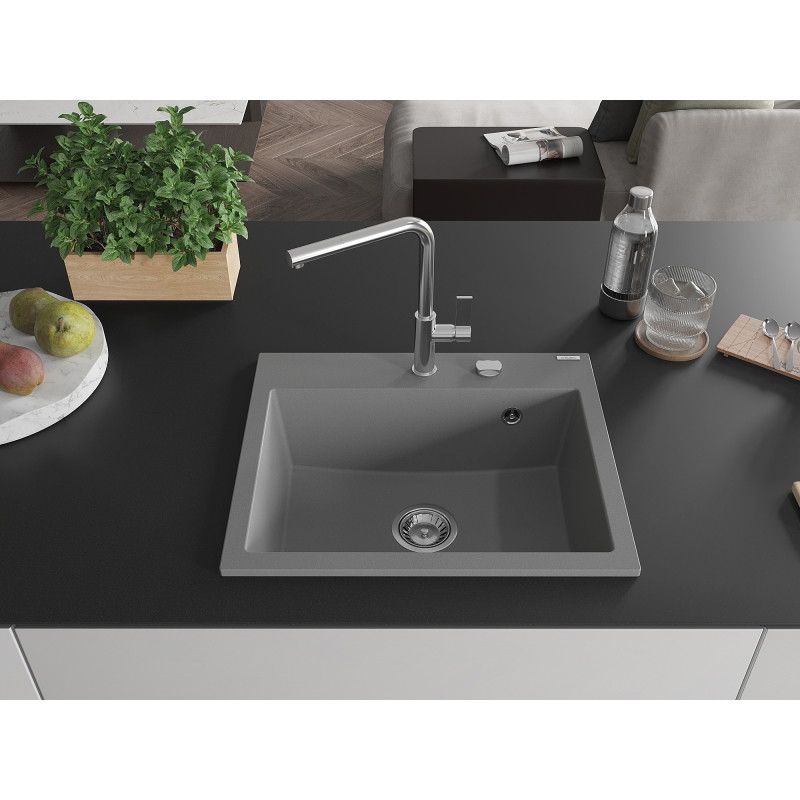 Mexen Oscar Évier en granit 1 bassin 580 x 490 mm, gris, siphon chromé - 6519581000-71