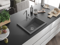 Mexen Oscar évier en granit 1 bac 580 x 490 mm, gris, siphon chromé - 6519581000-71