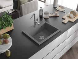 Mexen Oscar Évier en granit 1 bassin 580 x 490 mm, gris, siphon chromé - 6519581000-71