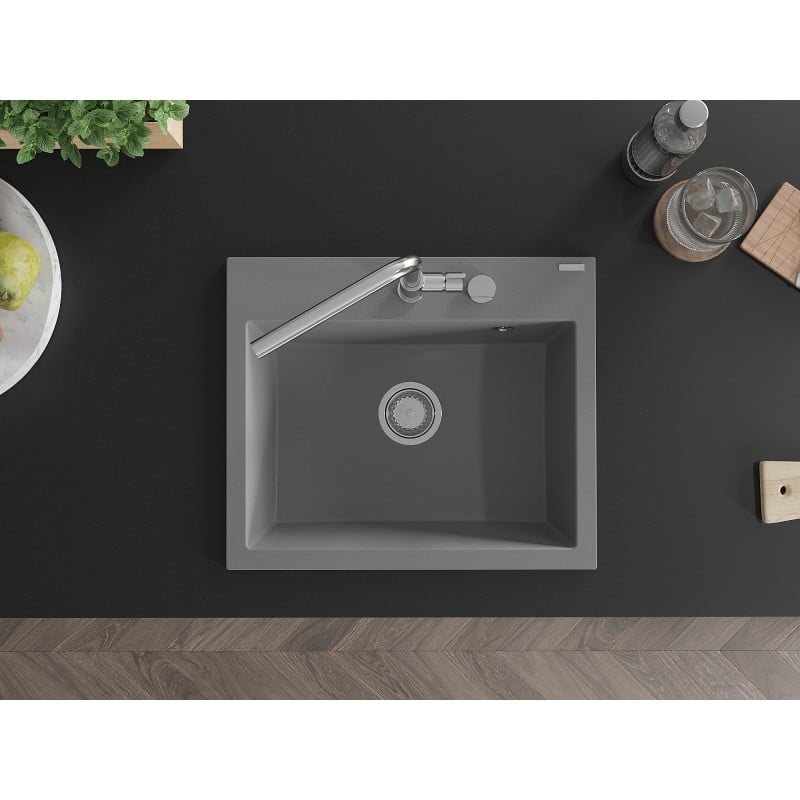 Mexen Oscar évier en granit 1 bac 580 x 490 mm, gris, siphon chrome - 6519581000-71