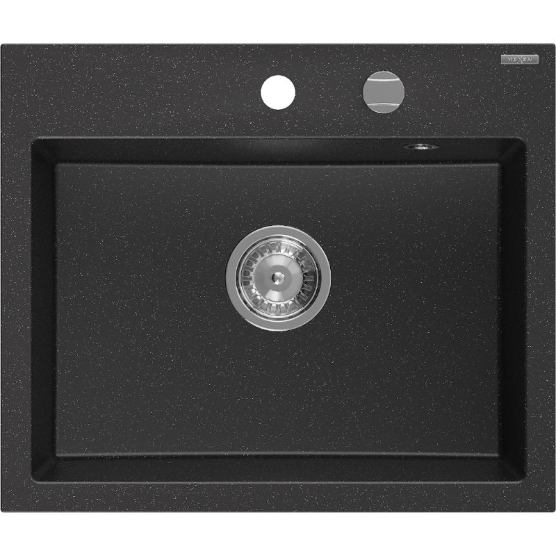 Mexen Oscar évier en granit 1 bac 580 x 490 mm, noir/argent métallique, siphon chromé - 6519581000-73