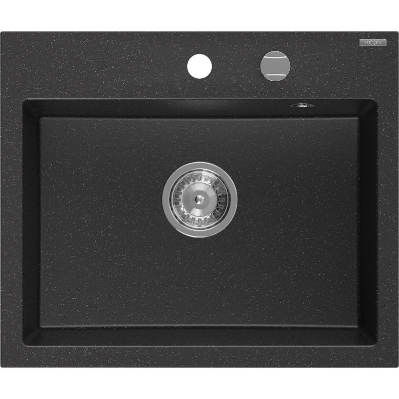 Mexen Oscar évier en granit à 1 bac 580 x 490 mm, noir/argent métallique, siphon chromé - 6519581000-73