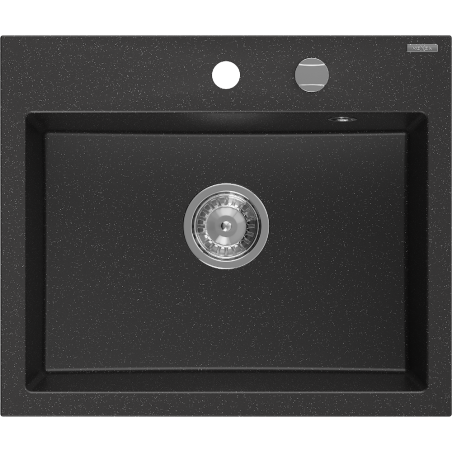 Mexen Oscar évier en granit 1 bac 580 x 490 mm, noir/argent métallique, siphon chromé - 6519581000-73