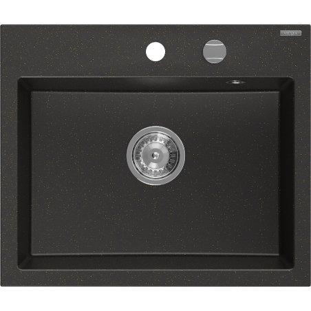 Mexen Oscar évier en granit 1-bac 580 x 490 mm, noir/doré métallisé, siphon chrome - 6519581000-75