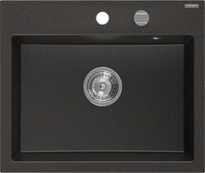 Mexen Oscar évier en granit 1-bac 580 x 490 mm, noir/doré métallisé, siphon chrome - 6519581000-75