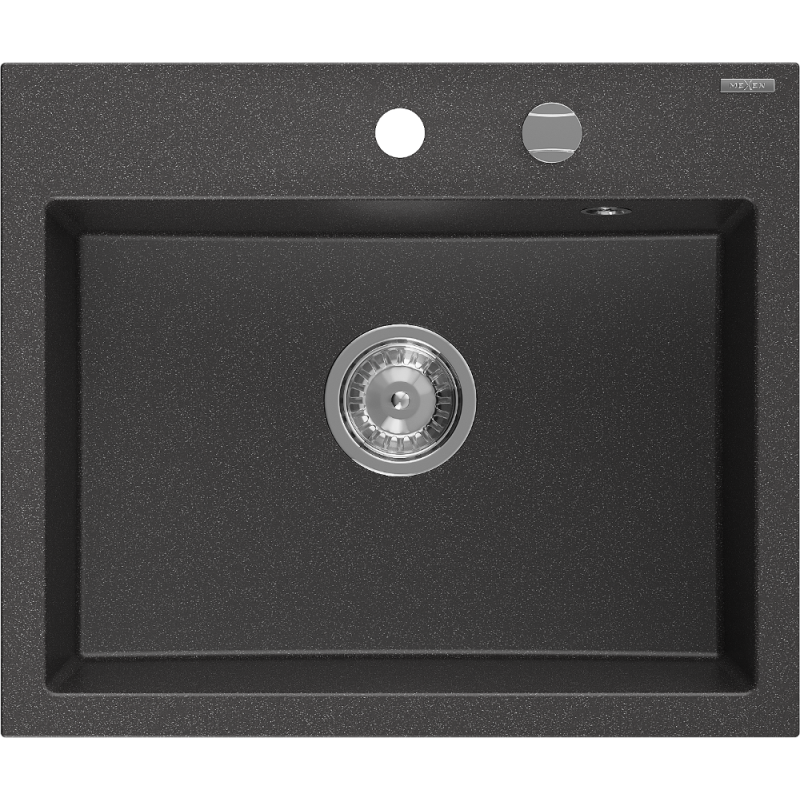 Mexen Oscar évier en granit 1 bac 580 x 490 mm, noir moucheté, siphon chromé - 6519581000-76