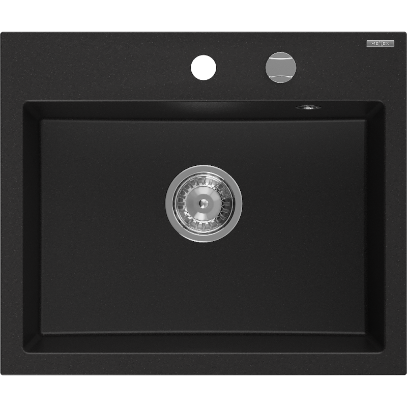 Mexen Oscar évier en granit 1 bac 580 x 490 mm, noir, siphon chromé - 6519581000-77
