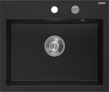 Mexen Oscar évier en granit 1 bac 580 x 490 mm, noir, siphon chromé - 6519581000-77
