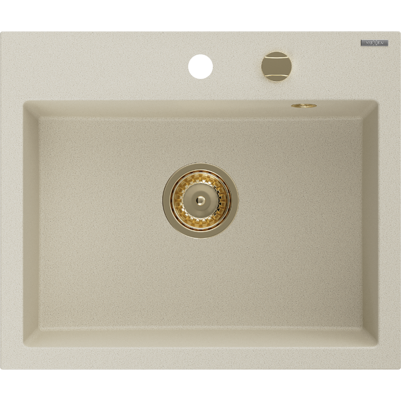 Mexen Oscar évier en granit 1 bac 580 x 490 mm, beige, siphon doré - 6519581000-69-G