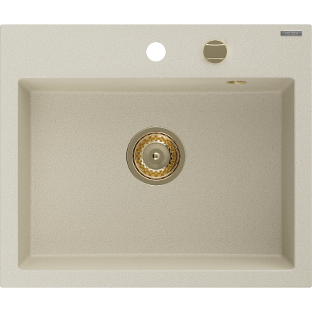 Mexen Oscar évier en granit 1 bac 580 x 490 mm, beige, siphon doré - 6519581000-69-G