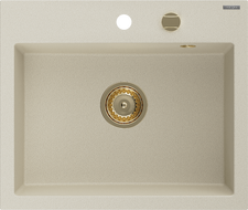 Mexen Oscar évier en granit 1 bac 580 x 490 mm, beige, siphon doré - 6519581000-69-G