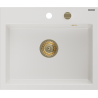 Mexen Oscar évier de cuisine en granit 1 bac 580 x 490 mm, blanc, siphon doré - 6519581000-20-G