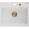Mexen Oscar évier en granit 1 bac 580 x 490 mm, blanc, siphon doré - 6519581000-20-G