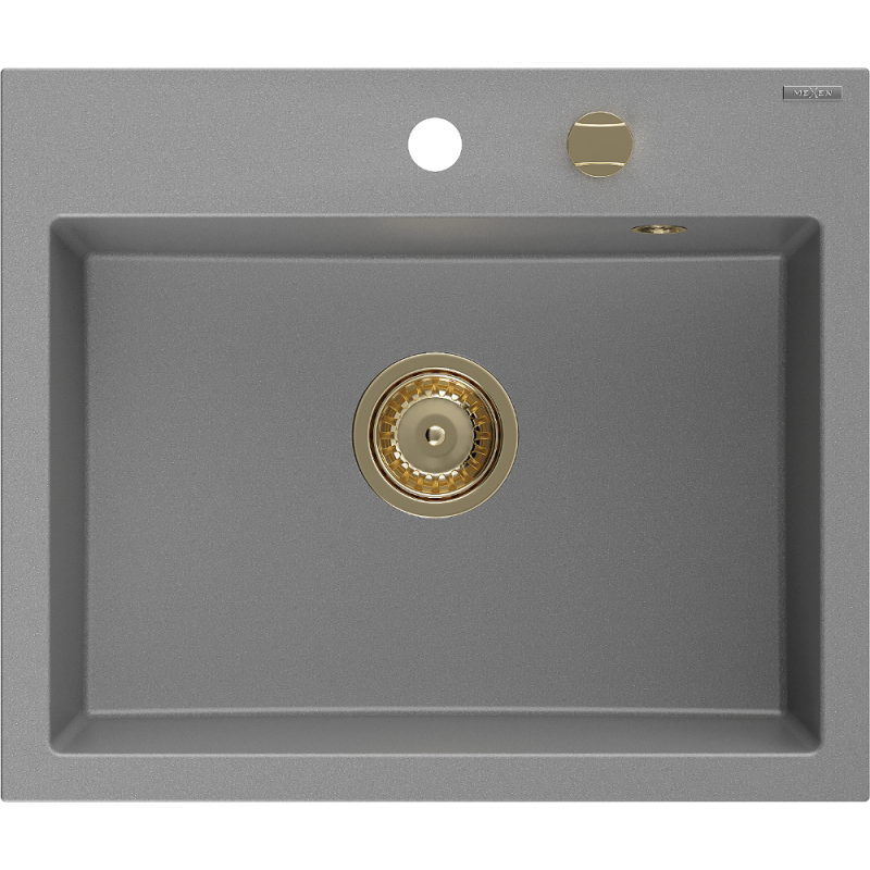 Mexen Oscar évier en granit 1 bac 580 x 490 mm, gris, siphon doré - 6519581000-71-G