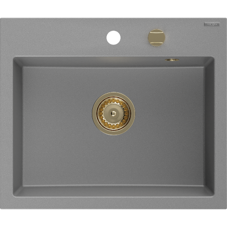 Mexen Oscar évier en granit 1 bac 580 x 490 mm, gris, siphon doré - 6519581000-71-G