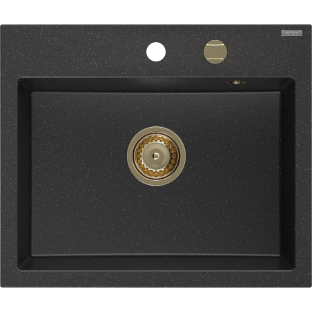 Mexen Oscar évier en granit 1 bac 580 x 490 mm, noir/argent métallisé, siphon doré - 6519581000-73-G